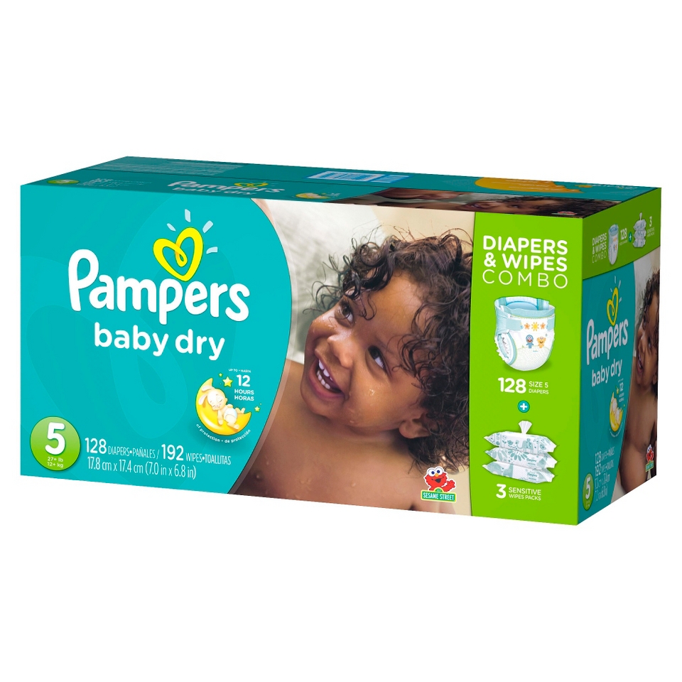 Pampers Baby Dry Diapers & Sensitive Wipes Combo Pack Size 5 (128 Count),