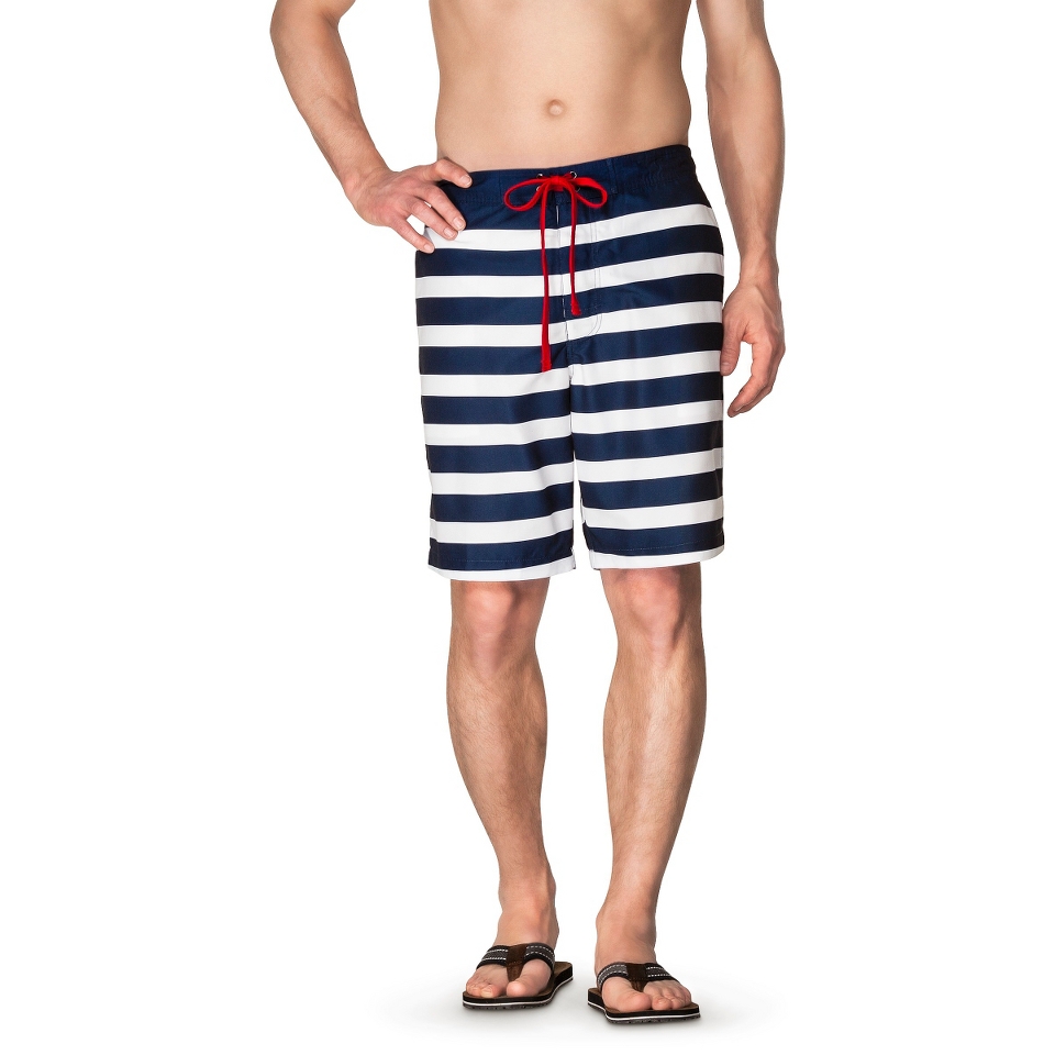 Merona Mens 9 Stripe Faux Boardshort   Navy Voyage L