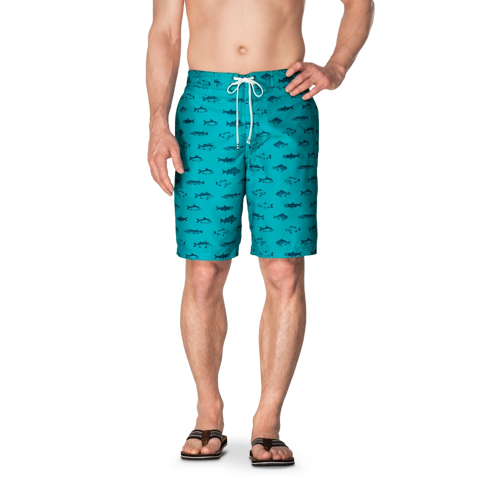 Merona Mens 9 Fish Print Faux Boardshort   Aqua Treasure S