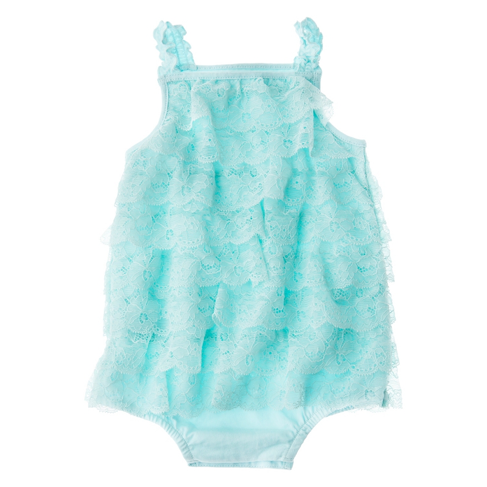 Cherokee Newborn Girls Lace Romper   Turquoise 0 3 M