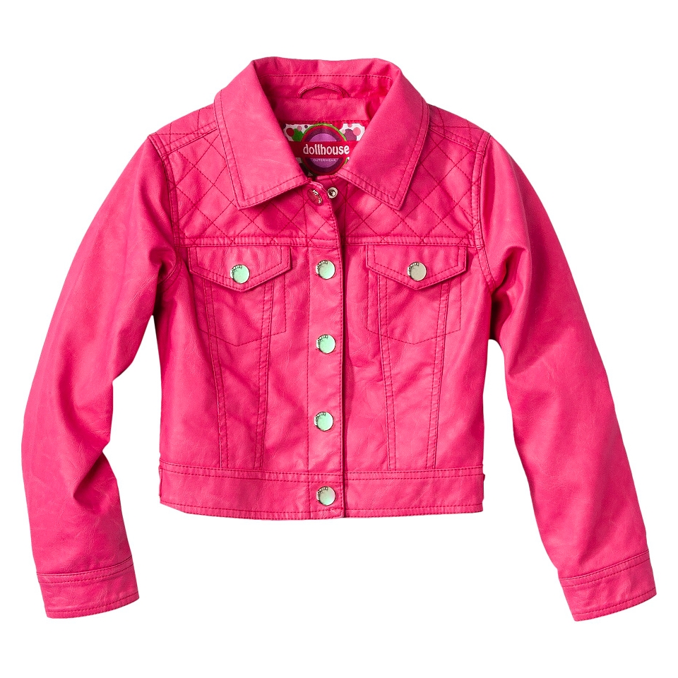 Dollhouse Girls Faux Leather Quilted Jacket   Pink 14