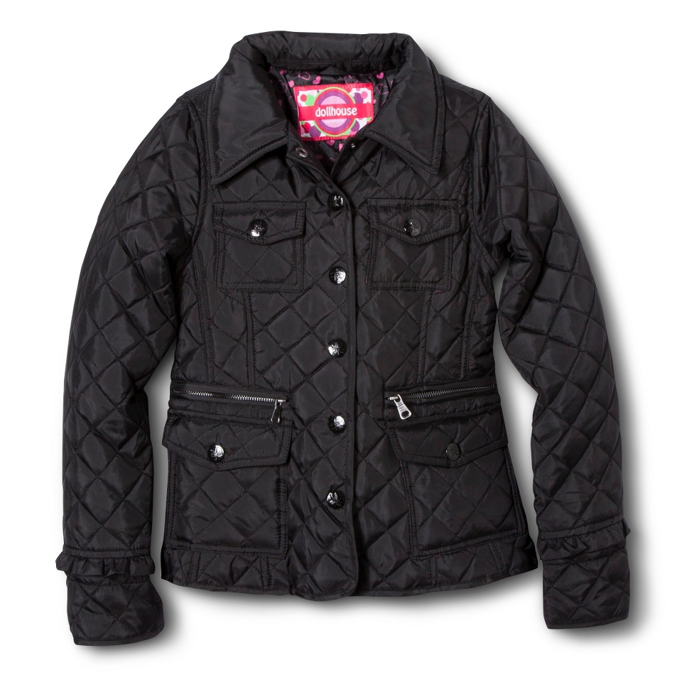 Dollhouse Girls 4 Pocket Lightweight Quilted Jacket   Black 4