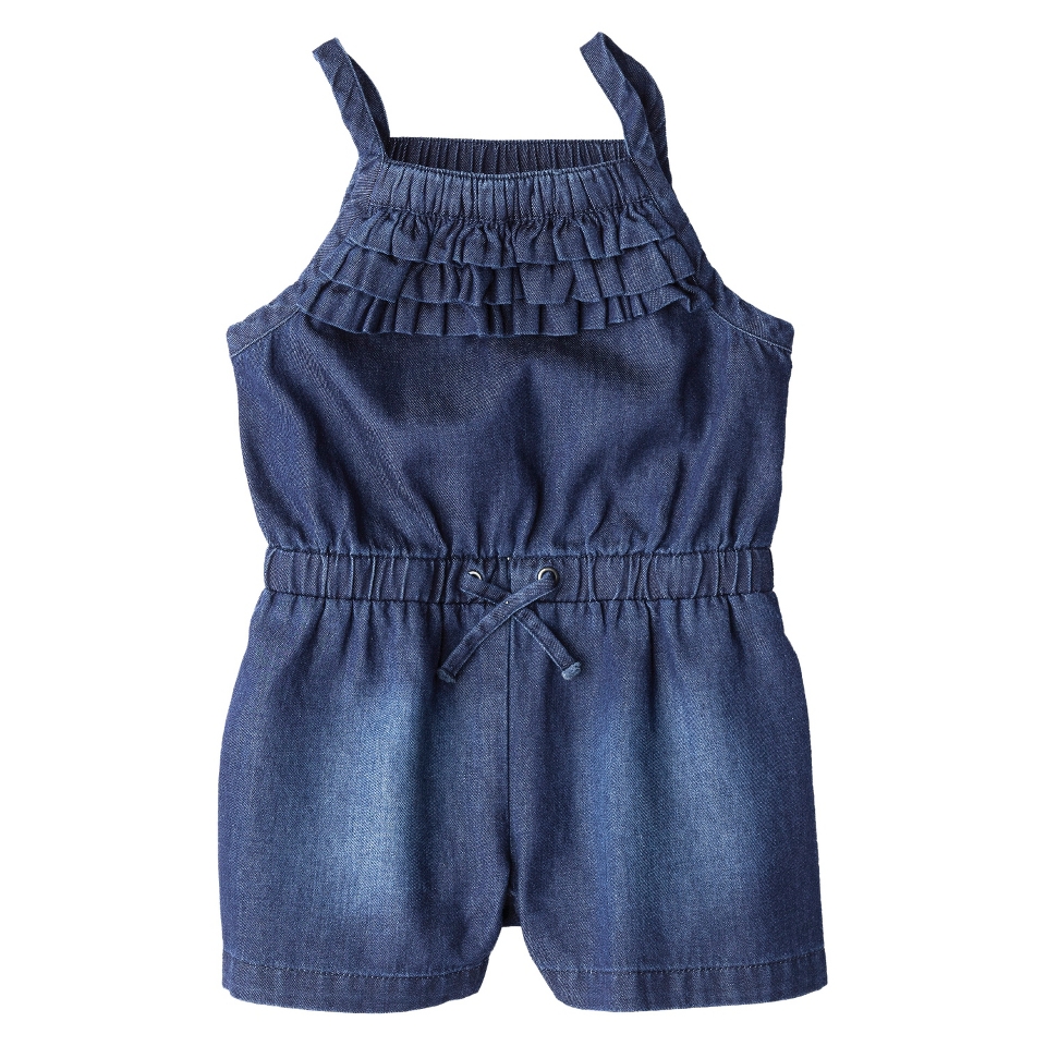 Cherokee Newborn Girls Ruffle Top Denim Romper   Dark Blue 6 9 M