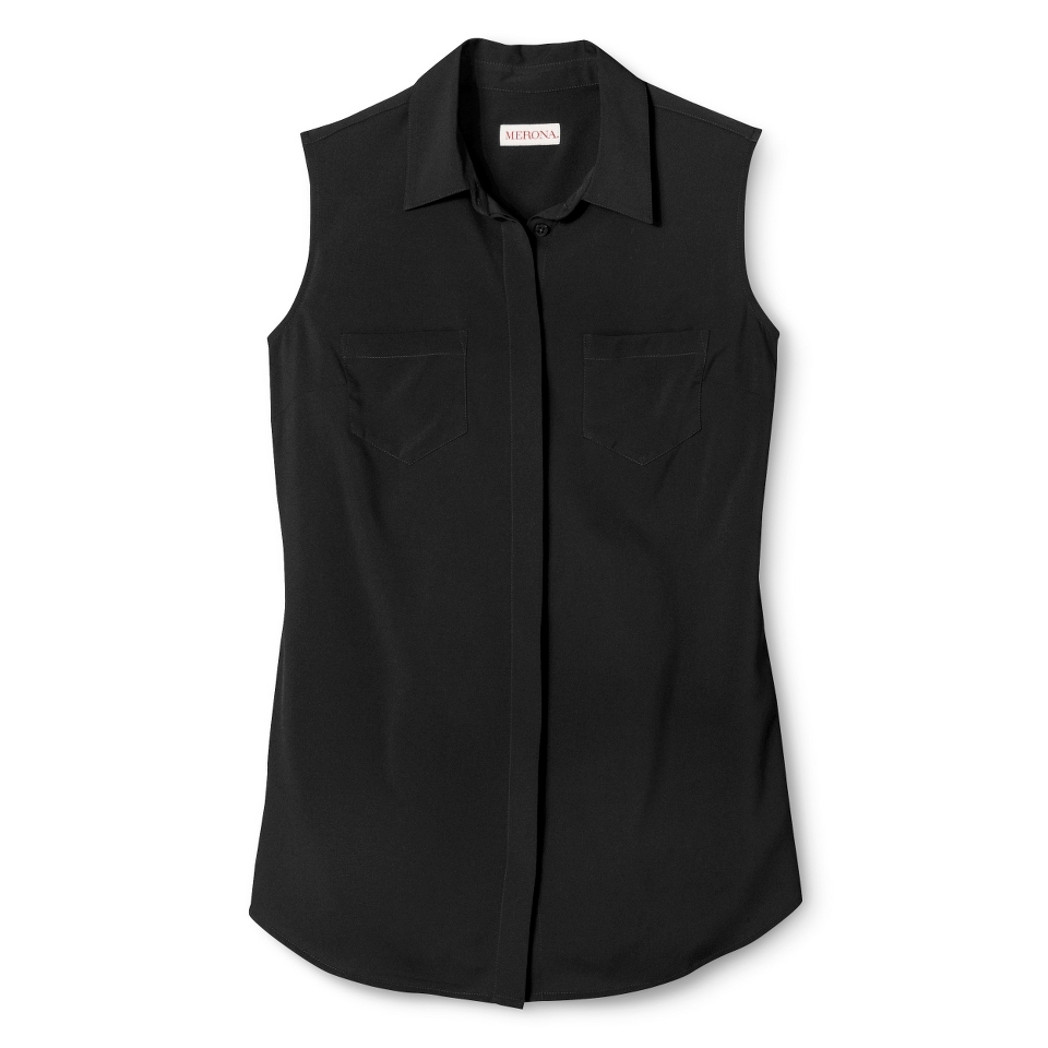 Merona Womens Sleeveless Button Down Blouse   Black   XL