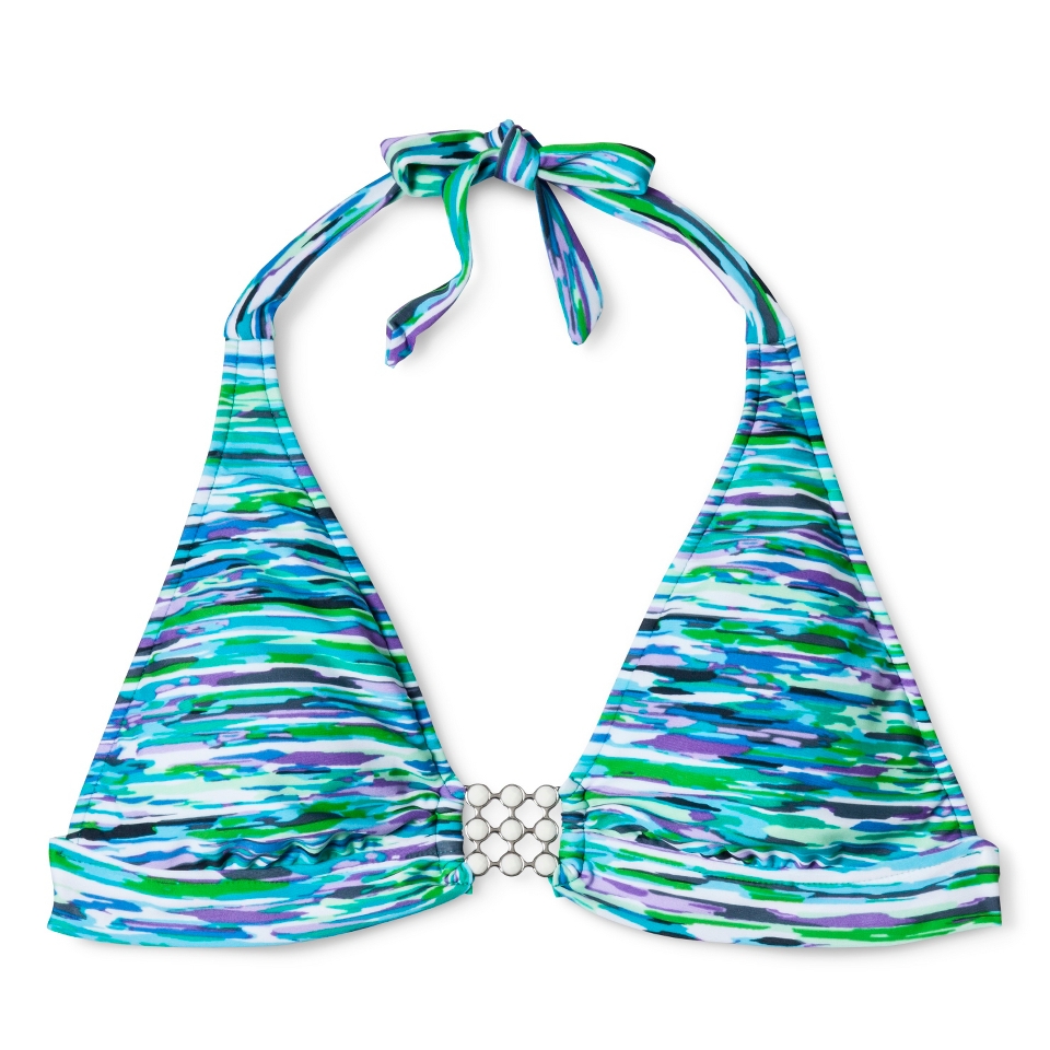 Womens Printed Halter Swim Top  Blue S