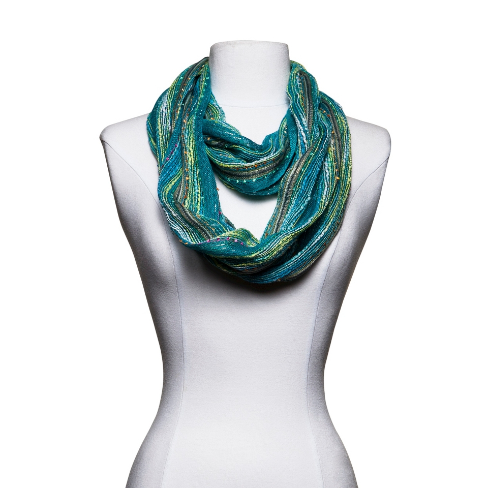 Multicolored Textured Woven Infinity Scarf   Turquoise