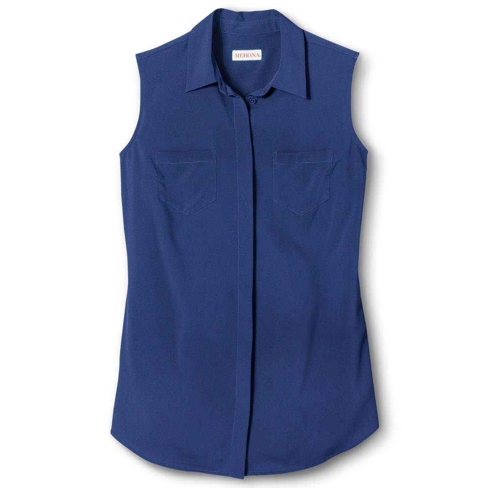 Merona Womens Sleeveless Button Down Blouse   Waterloo Blue   S