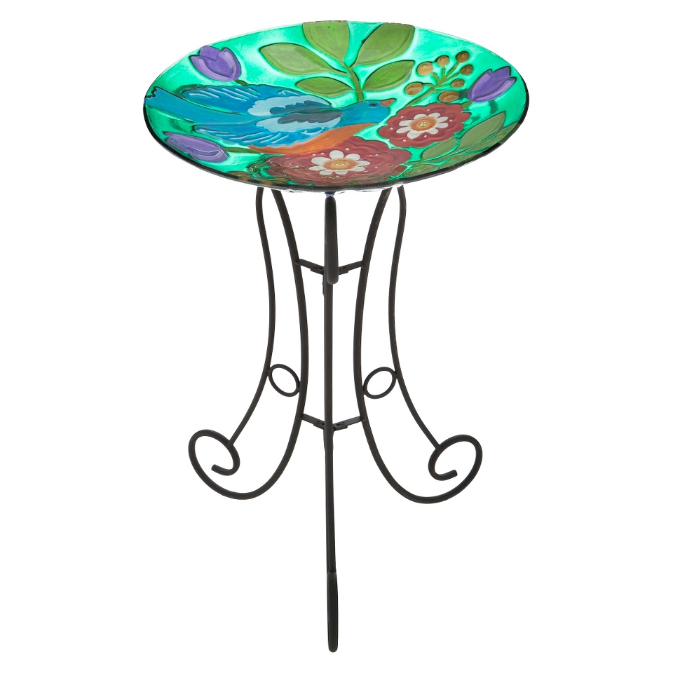 Bird and Blossoms Glass Birdbath Set