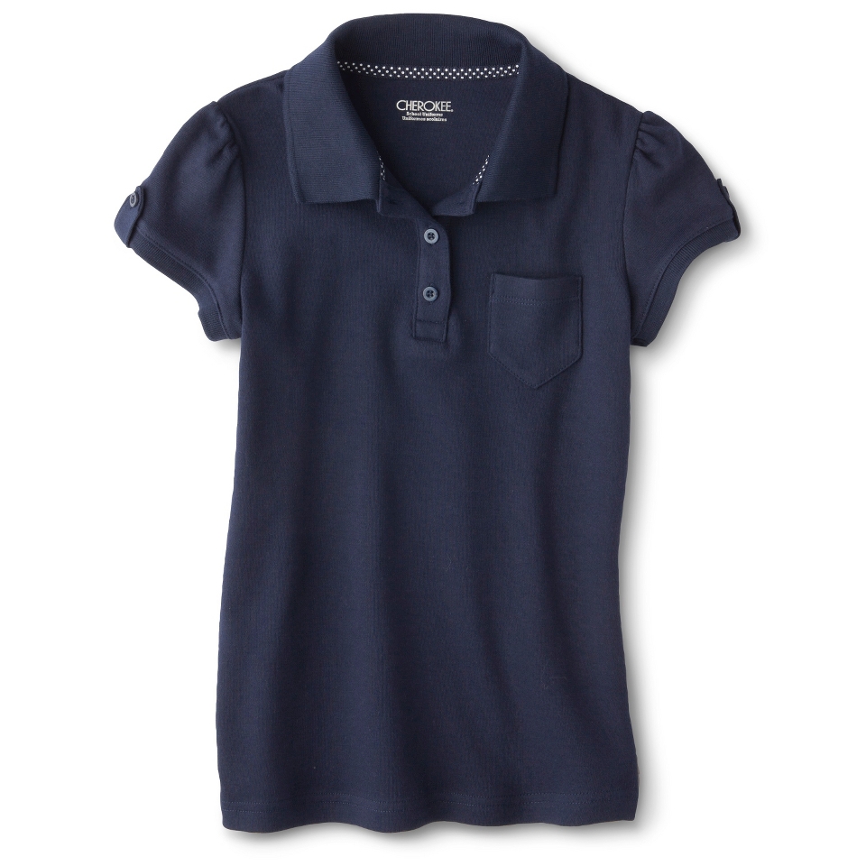 Cherokee Girls School Uniform Interlock Fashion Polo   Navy L