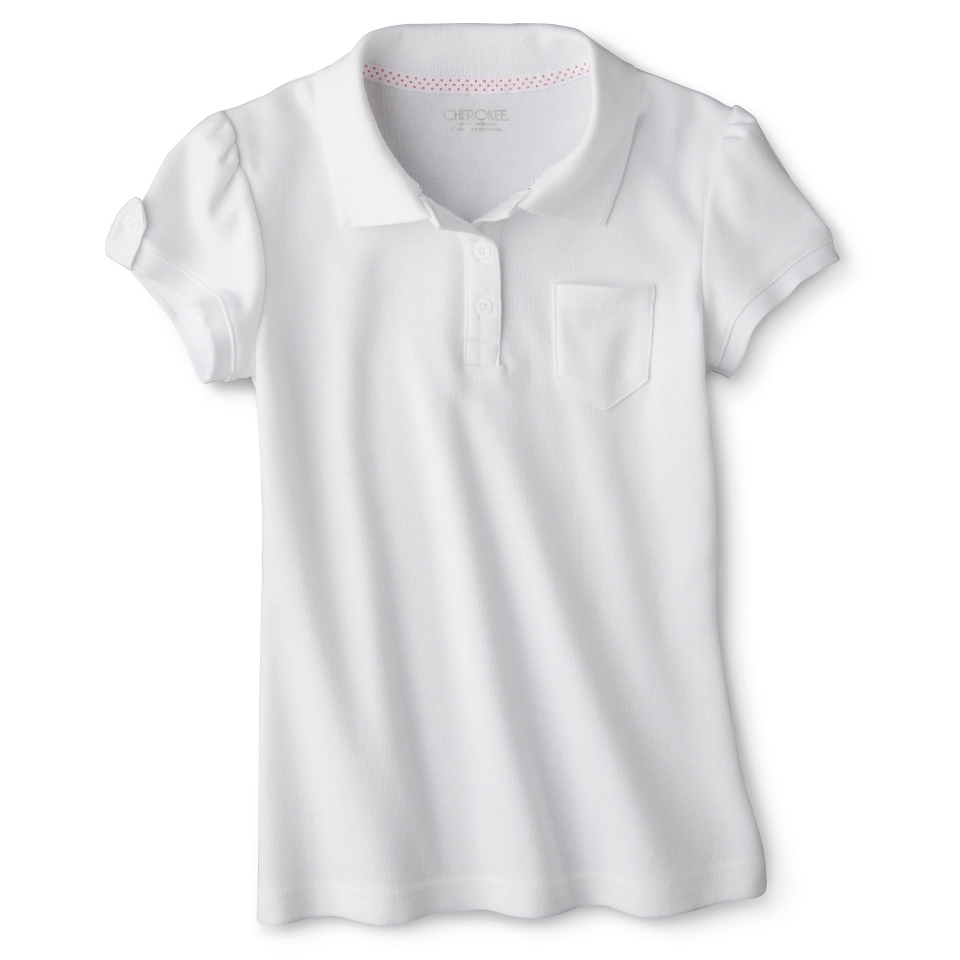 Cherokee Girls School Uniform Interlock Fashion Polo   White Xs