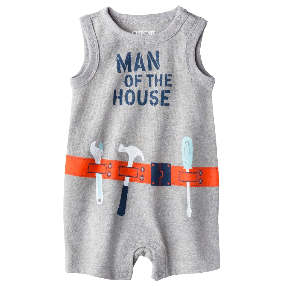 Cherokee Boys Man of The House Romper   Grey 6 9 M