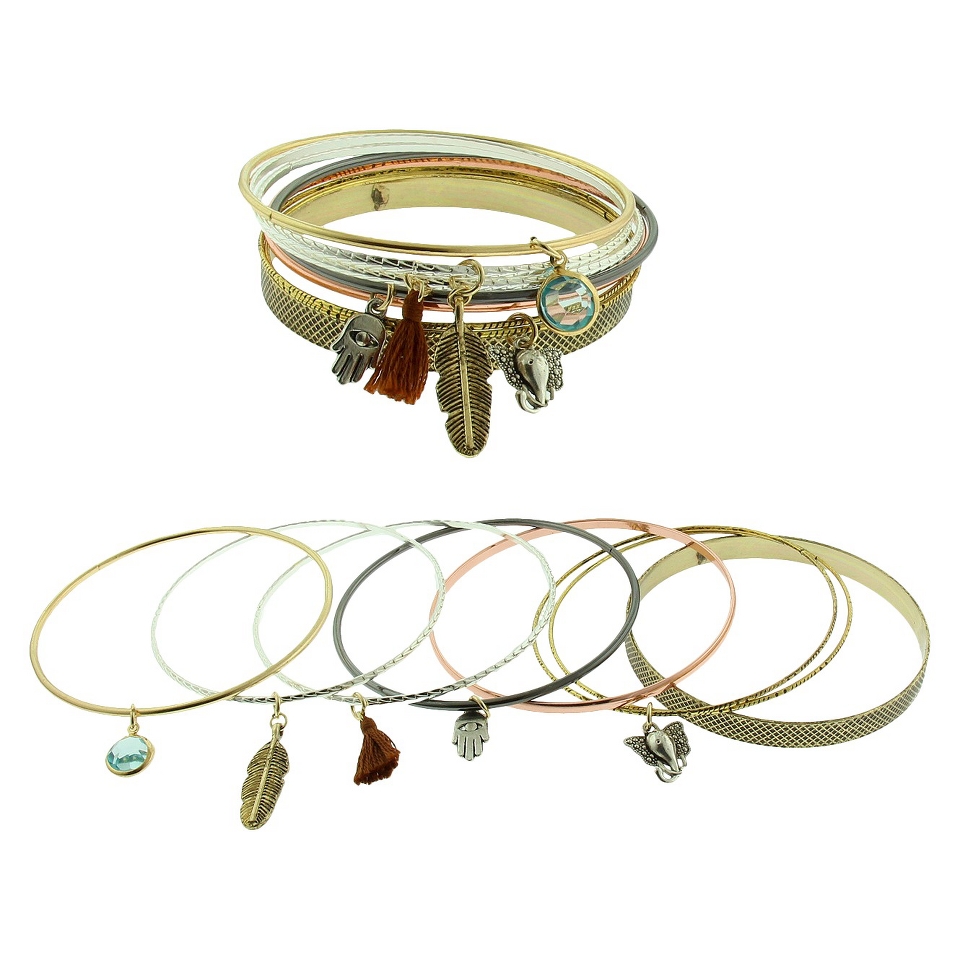 Womens Charm Bangle Set of 8  Gold/Silver/Copper