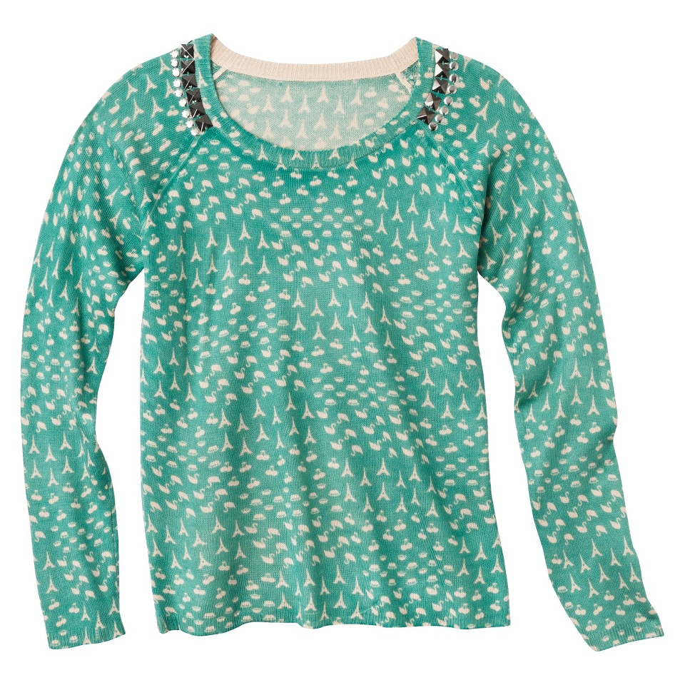 Juniors Studded Pullover Sweater   Pool Green L