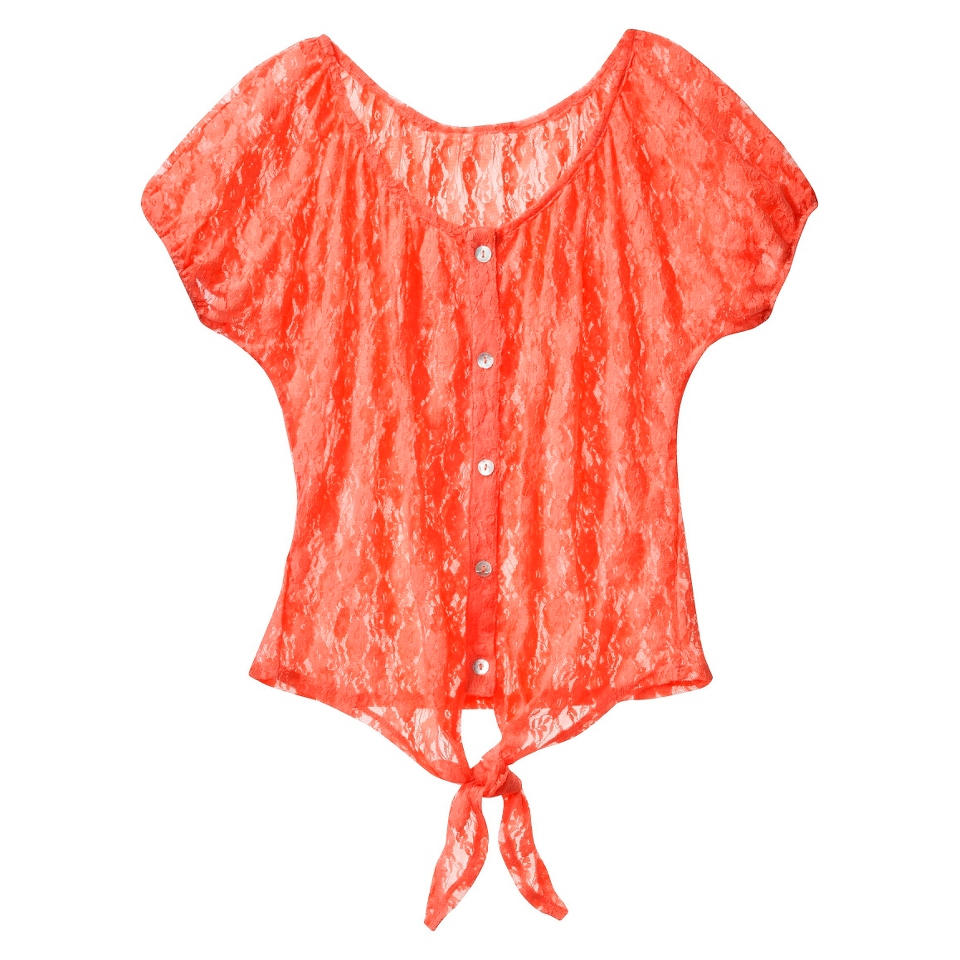 Juniors Tie Front Lace Top   Bermuda Coral S