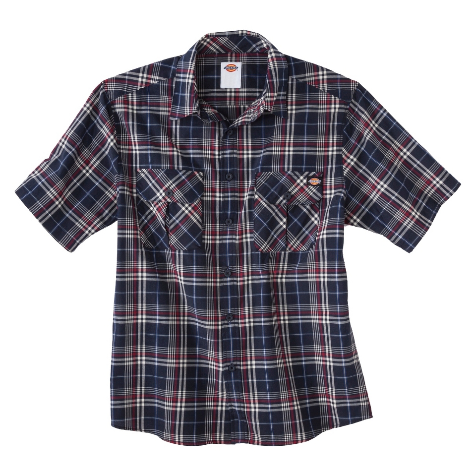 Dickies Mens Short Sleeve Button Down   Navy Plaid XL