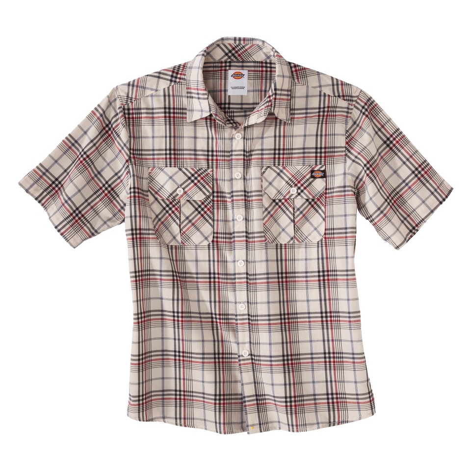 Dickies Mens Short Sleeve Button Down   Buff Beige Plaid XXL