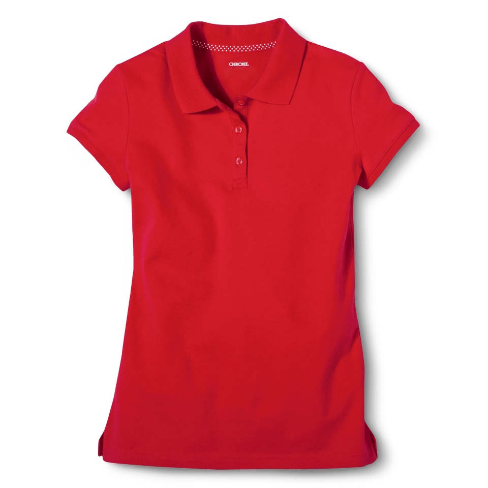 Cherokee Girls School Uniform Short Sleeve Pique Polo   Red Pop XS