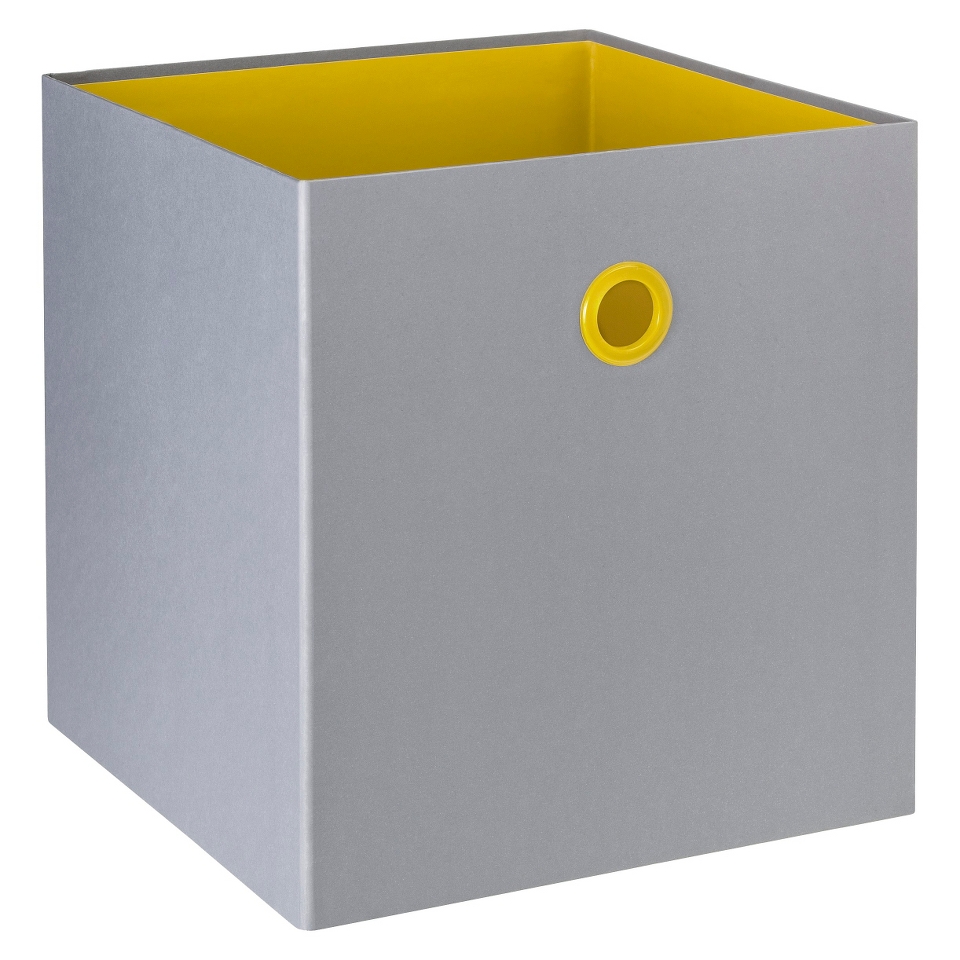 Room Essentials 10.5 Foldable Paper Bin   Set of 2   Gray with Yellow