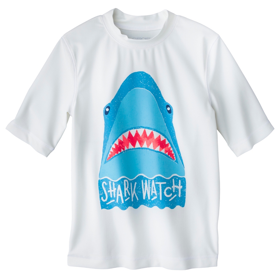 Boys Shark Paradise Short Sleeve Swim Rashguard   White XL