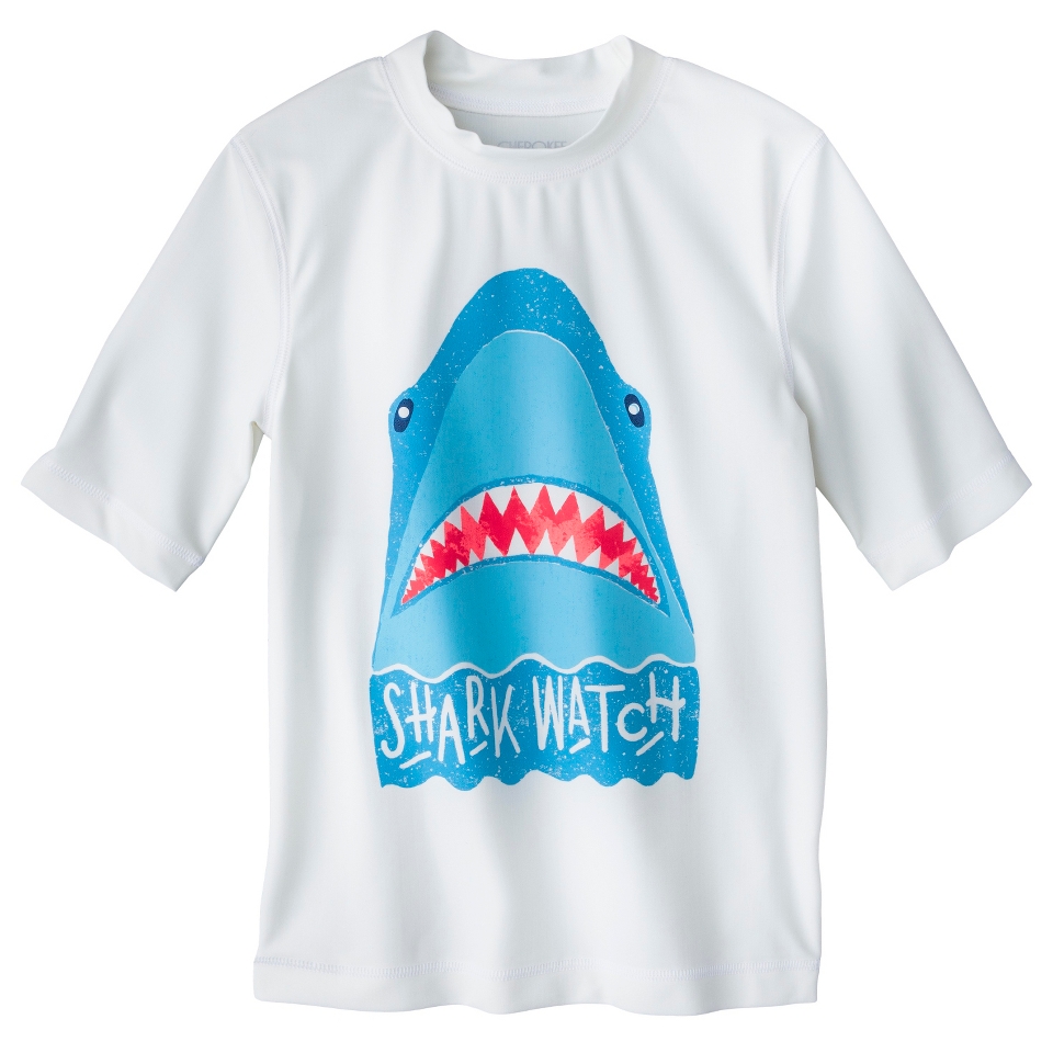 Boys Shark Paradise Short Sleeve Swim Rashguard   White L