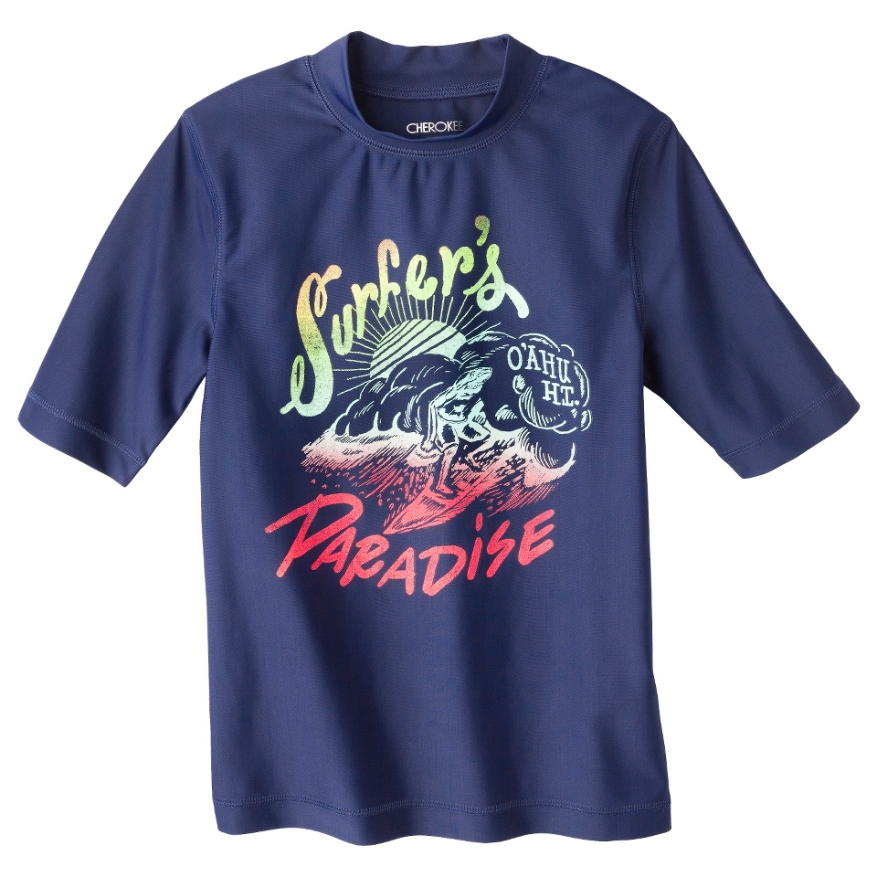 Boys Surfers Paradise Short Sleeve Swim Rashguard   Navy S