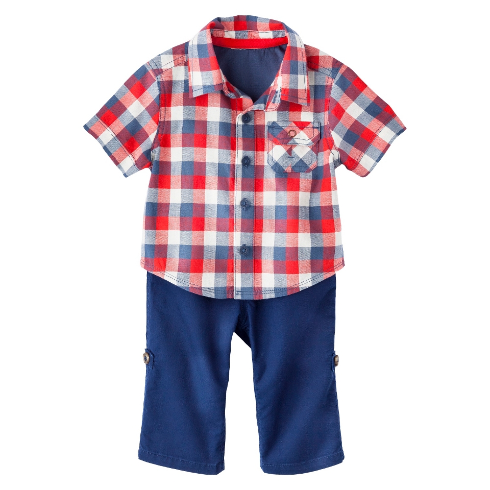 Genuine Kids from OshKosh Boys Plaid Top and Convertible Bottom Set   Red/Blue