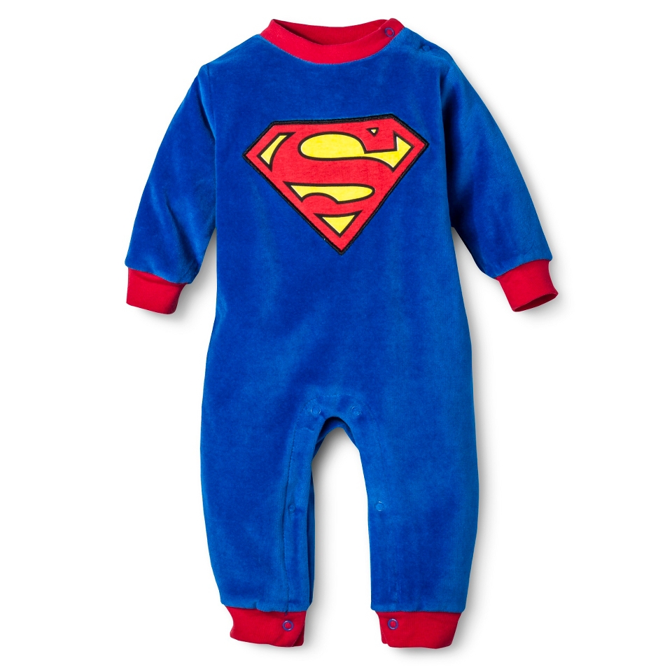 Superman Newborn Boys Velour Superman Coverall   Navy 3 6 M