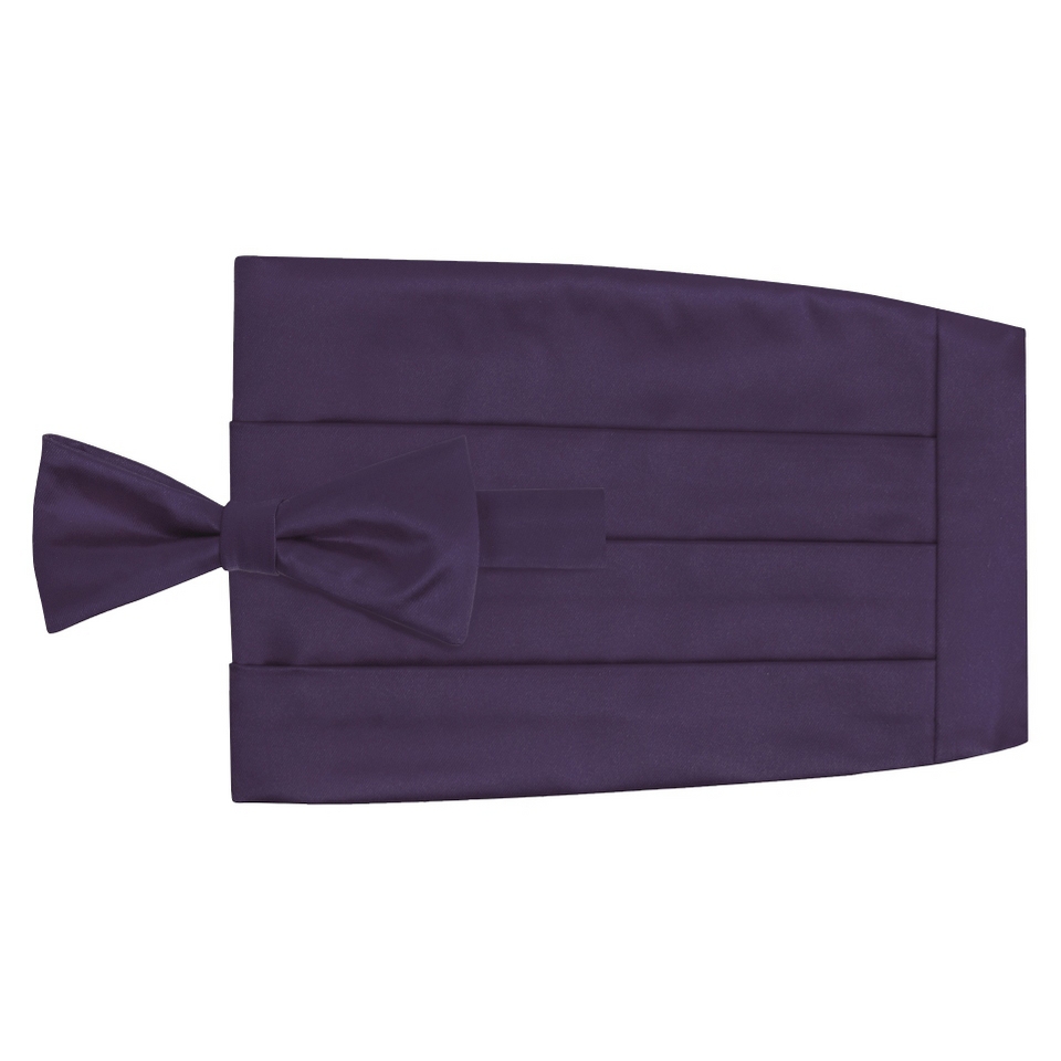 Tevolio Mens Solid Cummerbund and Bow Tie Set   Shiny Plum