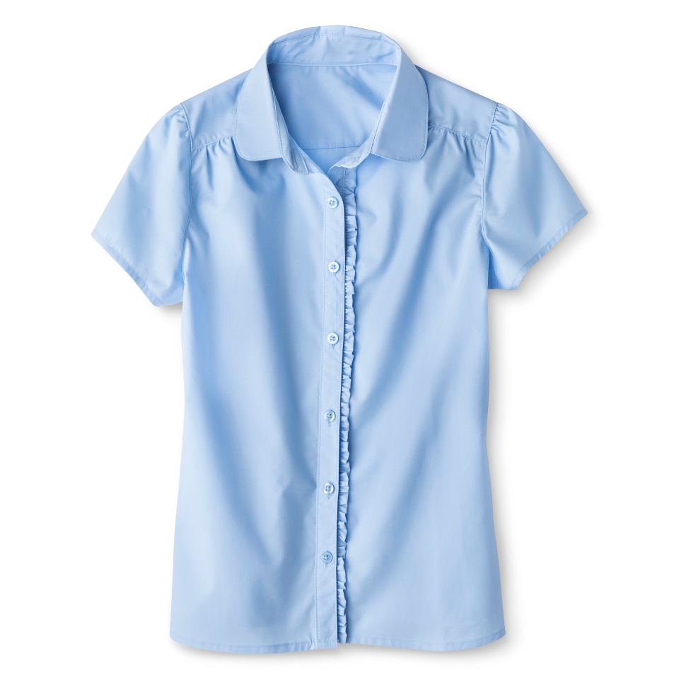 Cherokee Girls School Uniform Short Sleeve Ruffled Blouse   Soft Blue XL