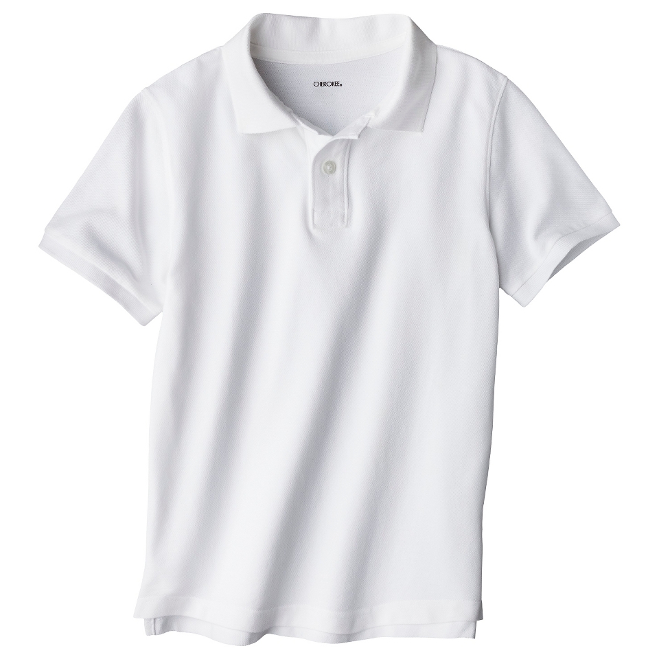 Cherokee Boys School Uniform Long Sleeve Pique Polo   True White XS