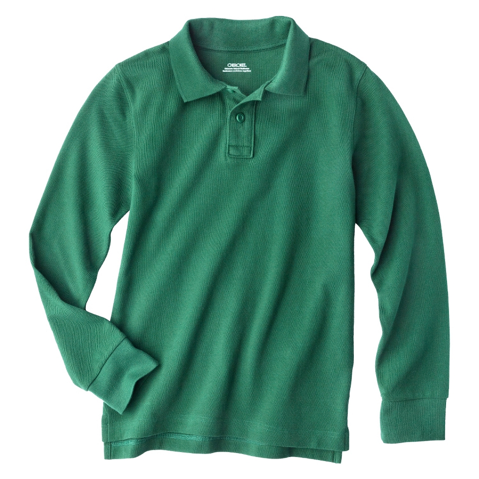 Cherokee Boys School Uniform Long Sleeve Pique Polo   Jungle Gym Green S