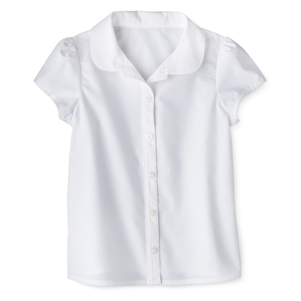 Cherokee Toddler Girls Short Sleeve Button Down Blouse   True White 5T