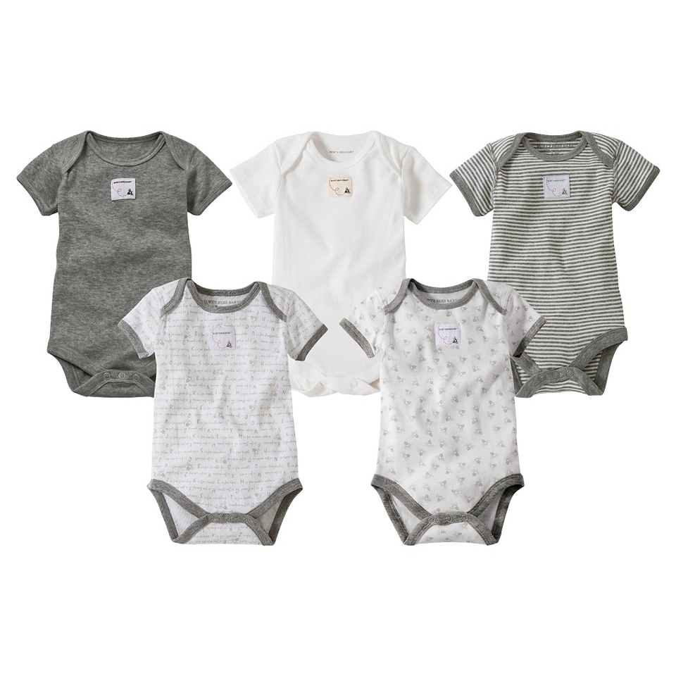 Burts Bees Baby Newborn Neutral 5 Pack Short sleeve Bodysuit   Heather Grey 12 M