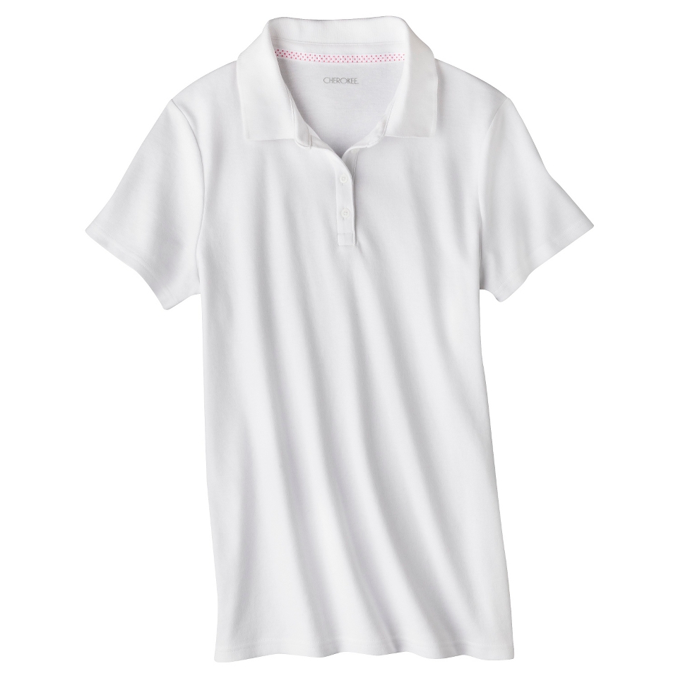 Cherokee Juniors School Uniform Short Sleeve Interlock Polo   True White M