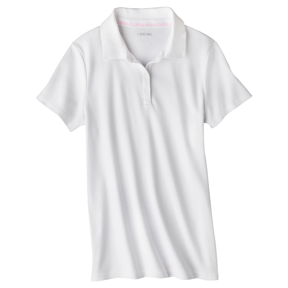 Cherokee Juniors School Uniform Short Sleeve Interlock Polo   True White XL
