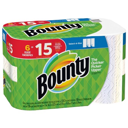 Bounty Select-A-Size White Paper Towels 6 Huge Rolls : Target