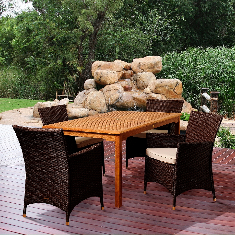 Cooper 5 Piece Teak/Wicker Rectangular Patio Dining Furniture Set