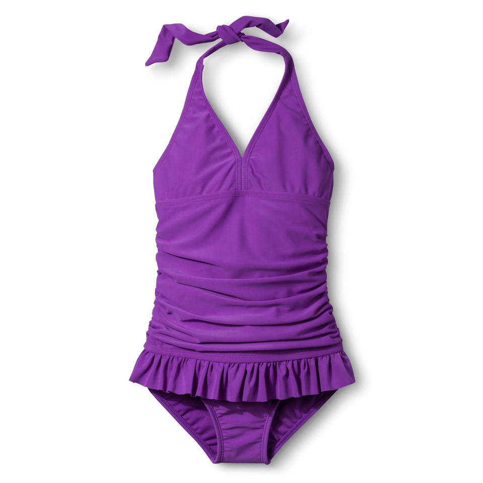 Girls 1 Piece Skirted Swimsuit   Purple XL