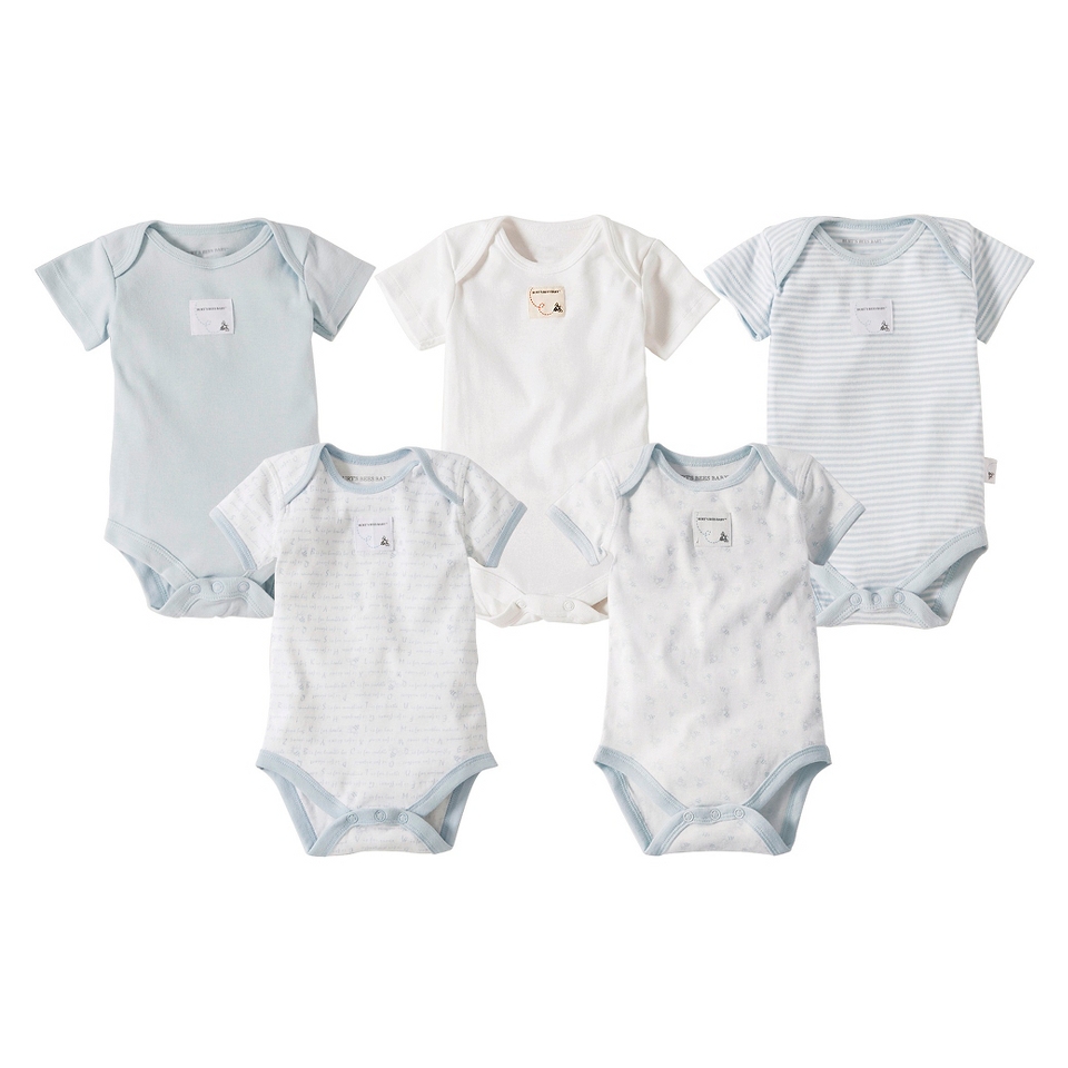 Burts Bees Baby Newborn Boys 5 Pack Short sleeve Bodysuit   Sky Blue 24 M