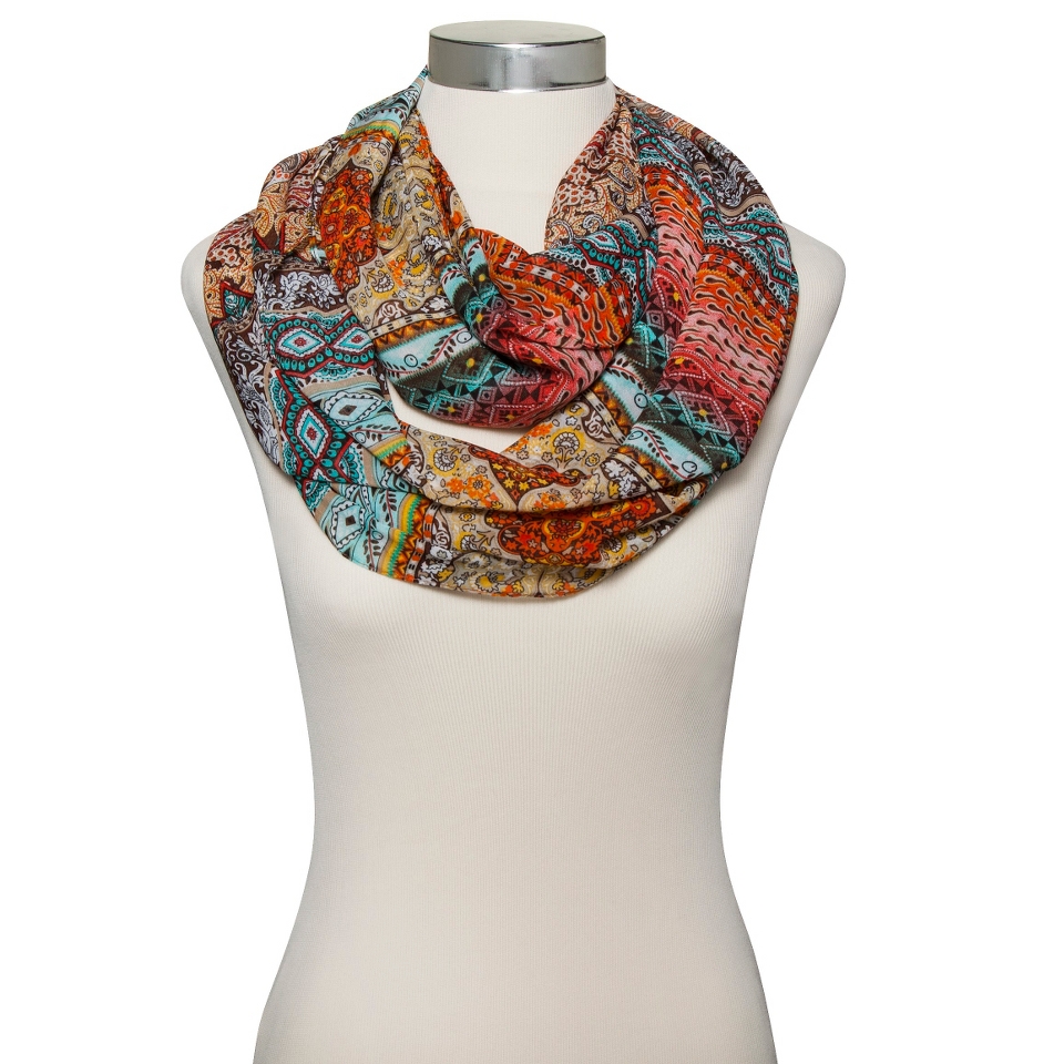 Multi Print Infinity Scarf   Orange