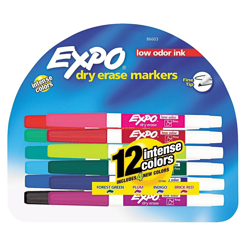 EXPO Fine Point Low Odor Dry Erase Markers   Assorted (12 Per Set)