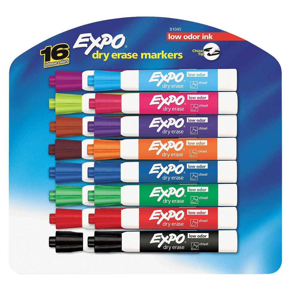 Expo Low Odor Dry Erase Marker, Chisel Tip, Assorted, 16-Set