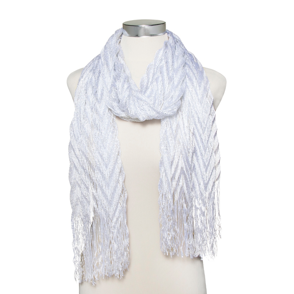 Metallic Chevron Scarf   White/Silver