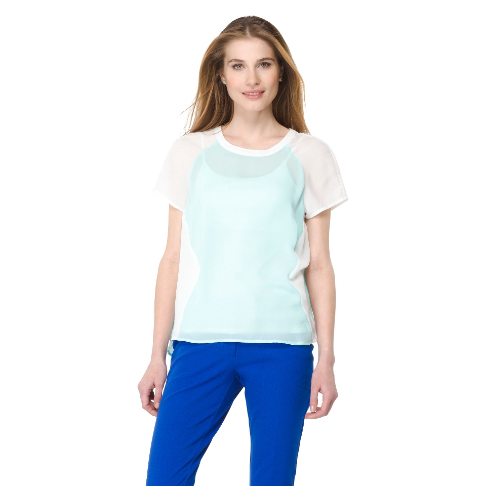 Mossimo Womens Colorblocked Woven Tee   Blue Wave M