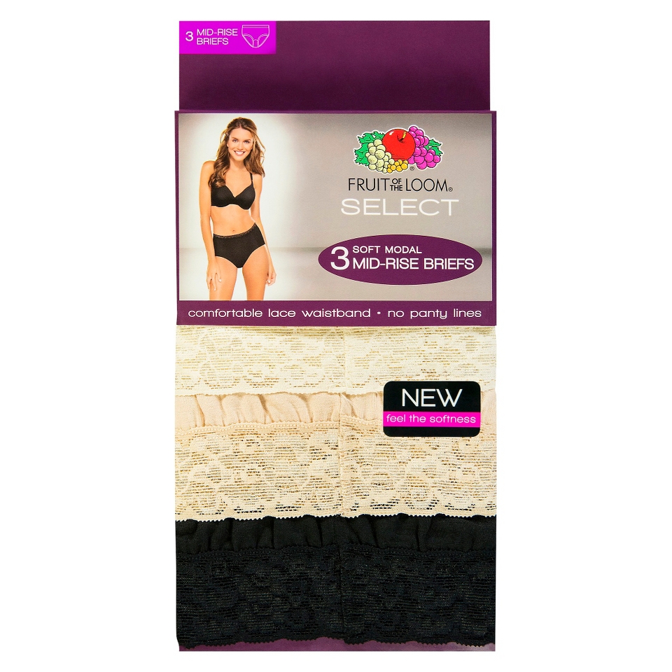 Fruit of the Loom SELECT Modal with Lace Brief 3 Pack   Assorted Colors 10