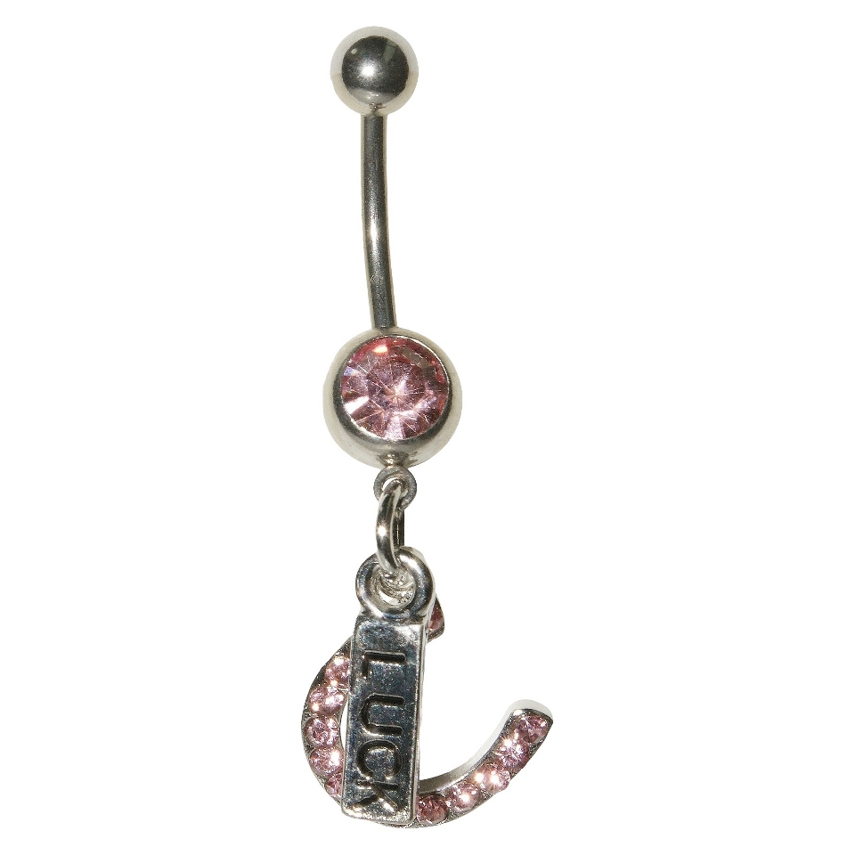 Womens Supreme Jewelry Curved Barbell Belly Ring with Stones   Silver/Pink