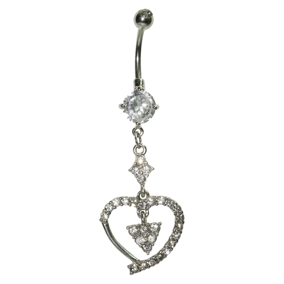 Womens Supreme Jewelry Curved Barbell Belly Ring with Stones   Silver/Clear