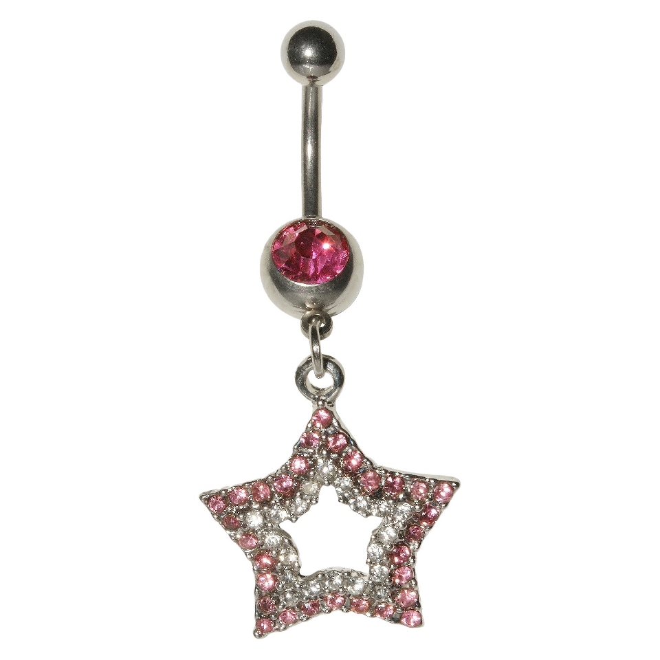 Womens Supreme Jewelry Curved Barbell Belly Ring with Stones   Silver/Pink