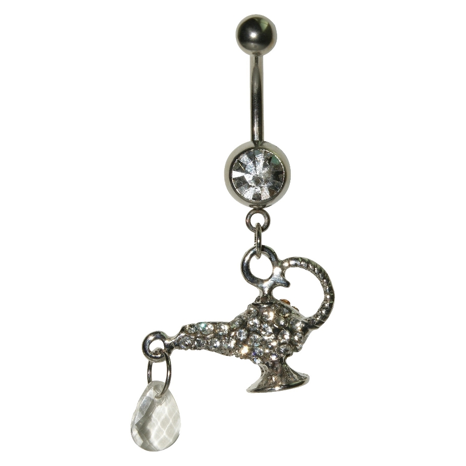 Womens Supreme Jewelry Curved Barbell Belly Ring with Stones   Silver/Clear