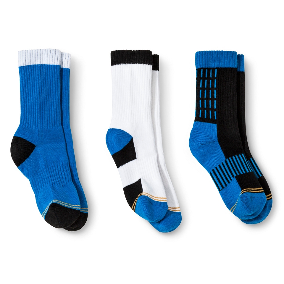 Signature GOLD by GoldToe Boys 3 Pack Athletic Crew Socks   Black/Blue   L